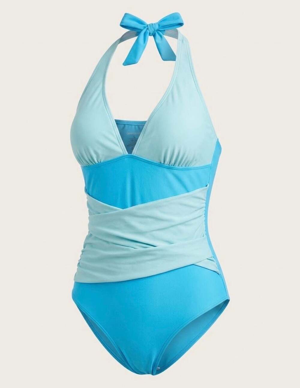 Womens One-Piece Halter Swimsuit Blue Wrap Tummy Control Bathing Suit large